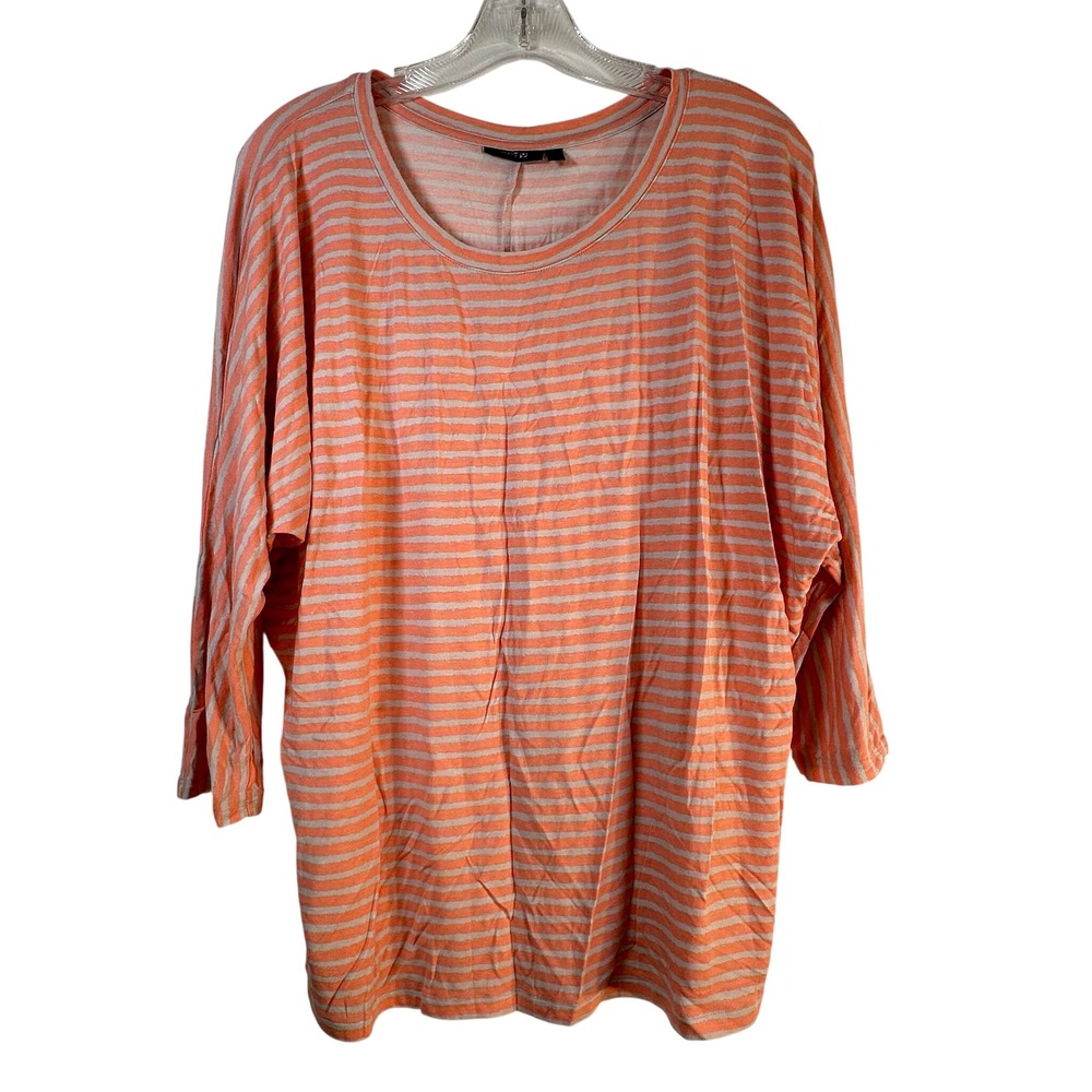 Apt 9 Womens XL Orange Gray Striped 3/4 Sleeve Scoop Neck Rayon Blend Top